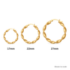 9ct gold round twist hoop earrings, 17mm, 22mm and 27mm shown to scale